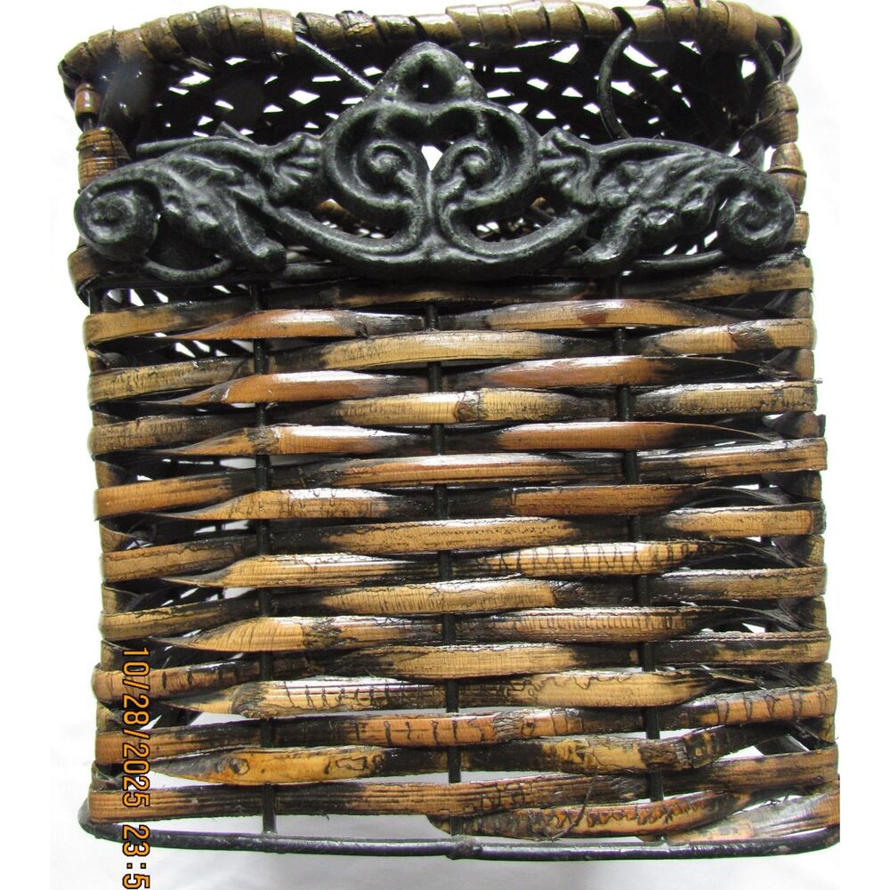 Wicker tissue box holder dark brown metal design